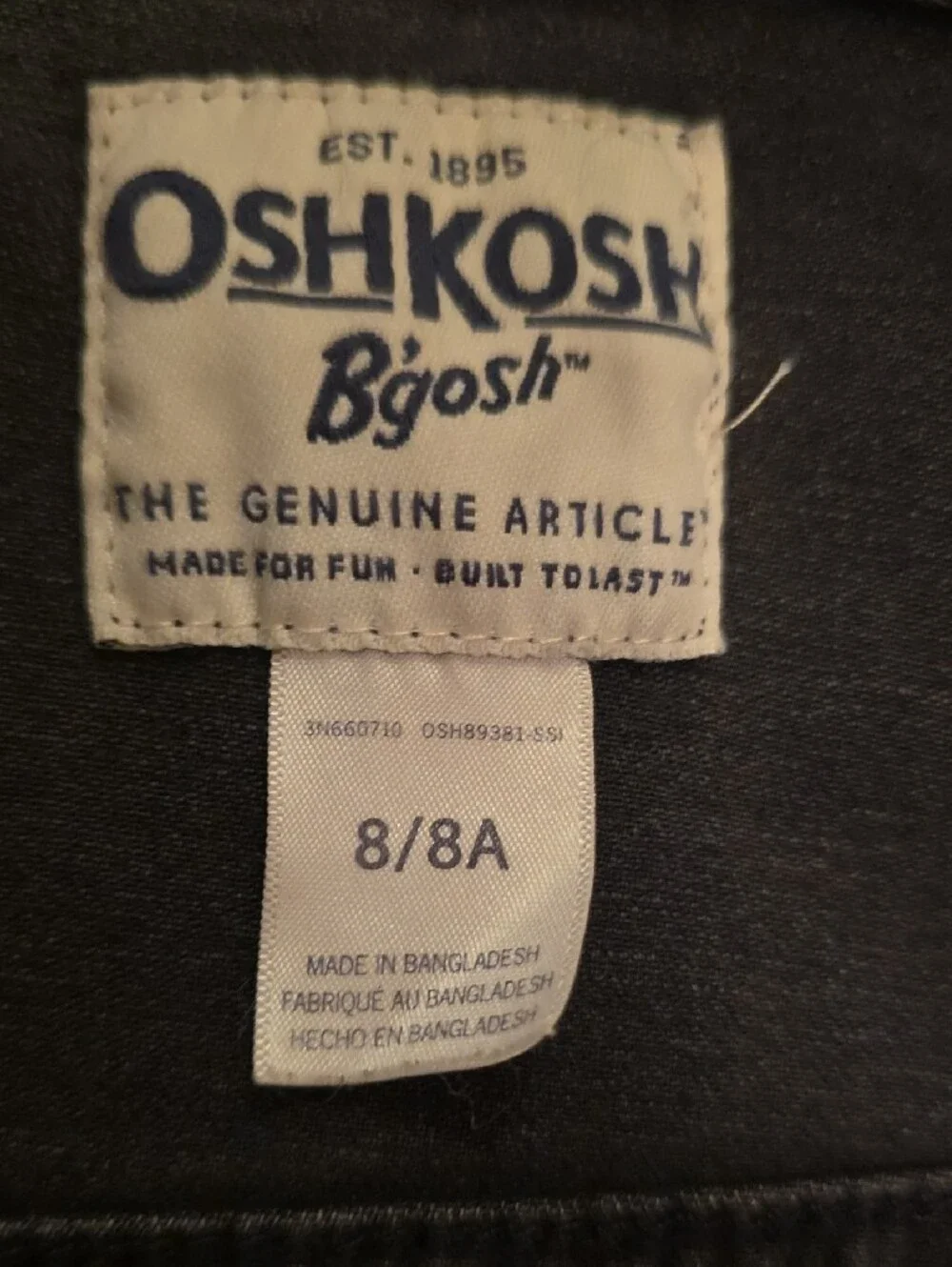 OshKosh B'gosh Girls' Black Denim Jacket with Button Front, Size 8